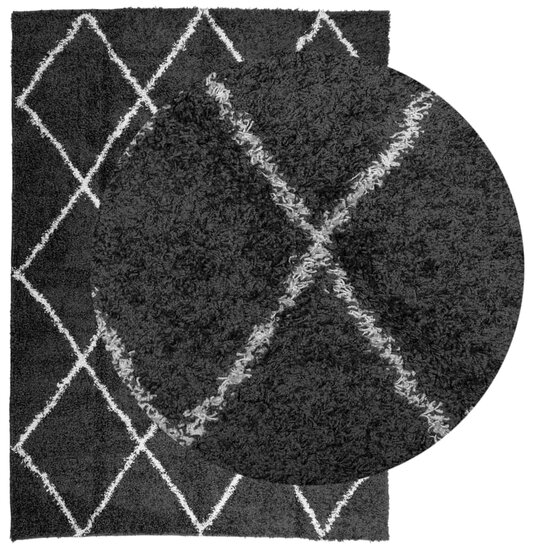 Vloerkleed Shaggy Hoogpolig Modern Zwart En Cr&egrave;me 200 x 280 cm