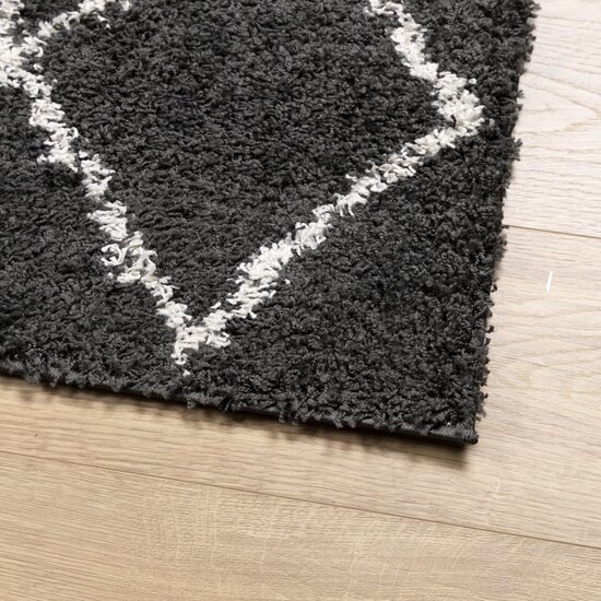 Vloerkleed Shaggy Hoogpolig Modern Zwart En Cr&egrave;me 200 x 280 cm