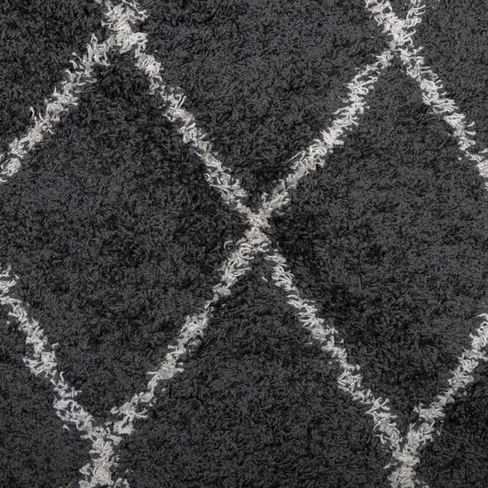 Vloerkleed Shaggy Hoogpolig Modern Zwart En Cr&egrave;me 200 x 280 cm