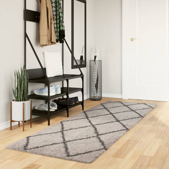 Vloerkleed Pamplona Shaggy Hoogpolig Beige En Antraciet 80 x 250 cm