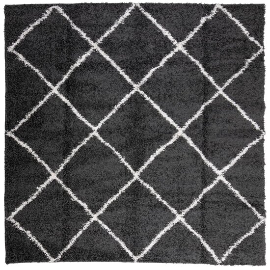 Vloerkleed Shaggy Hoogpolig Modern Zwart En Cr&egrave;me 240 x 240 cm