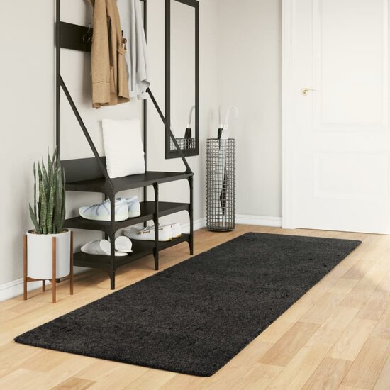 Vloerkleed Pamplona Shaggy Hoogpolig Modern Antraciet 80 x 250 cm
