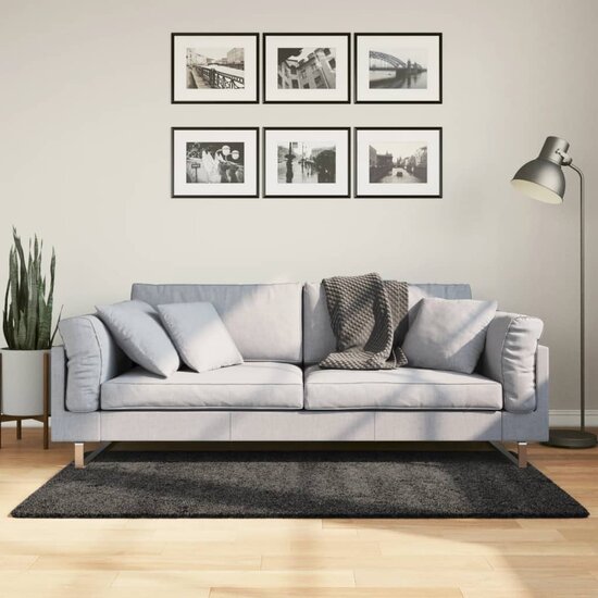 Vloerkleed Pamplona Shaggy Hoogpolig Modern Antraciet 80 x 150 cm