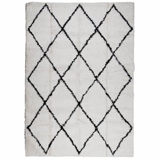 Vloerkleed Shaggy Hoogpolig Modern Cr&egrave;me En Cr&egrave;mekleurig En Zwart 140 x 200 cm