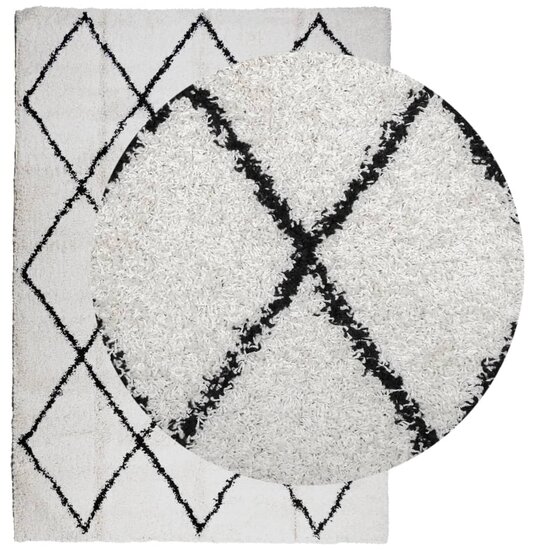 Vloerkleed Shaggy Hoogpolig Modern Cr&egrave;me En Cr&egrave;mekleurig En Zwart 140 x 200 cm