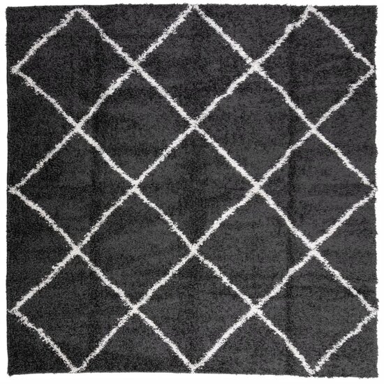Vloerkleed Pamplona Shaggy Hoogpolig Zwart En Cr&egrave;me 120 x 120 cm