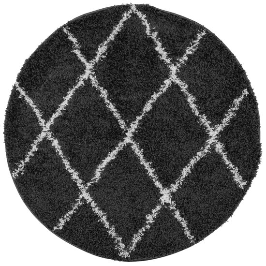 Vloerkleed Pamplona Shaggy Hoogpolig Zwart En Cr&egrave;me &Oslash; 120 cm