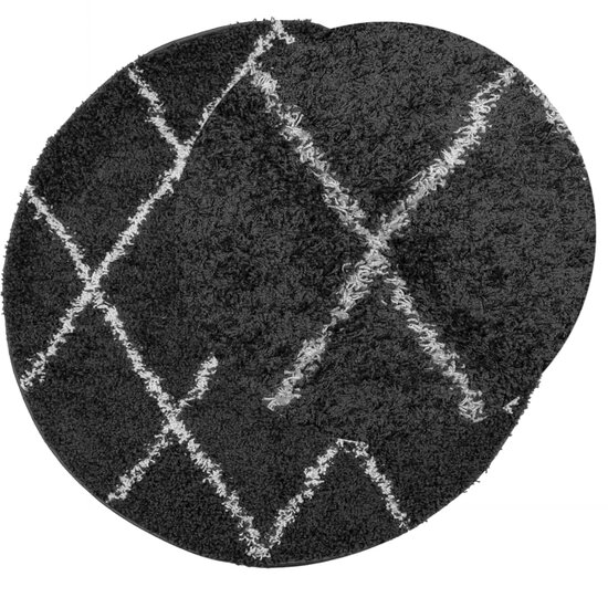 Vloerkleed Pamplona Shaggy Hoogpolig Zwart En Cr&egrave;me &Oslash; 120 cm
