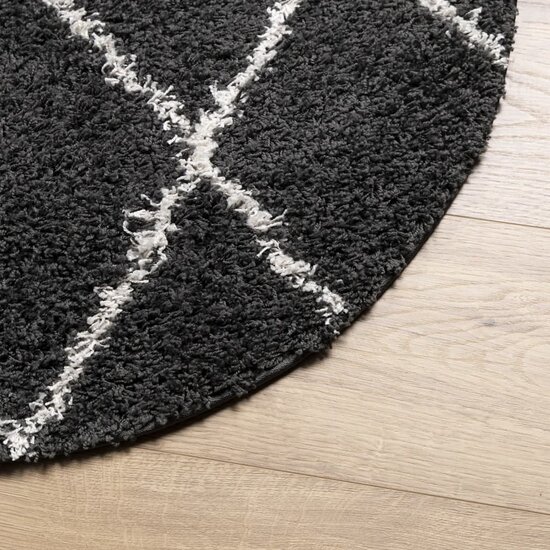 Vloerkleed Pamplona Shaggy Hoogpolig Zwart En Cr&egrave;me &Oslash; 120 cm
