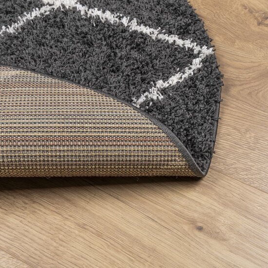 Vloerkleed Pamplona Shaggy Hoogpolig Zwart En Cr&egrave;me &Oslash; 120 cm