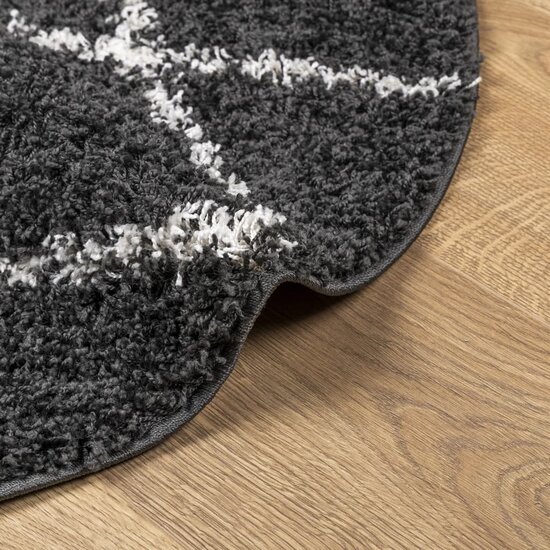 Vloerkleed Pamplona Shaggy Hoogpolig Zwart En Cr&egrave;me &Oslash; 120 cm