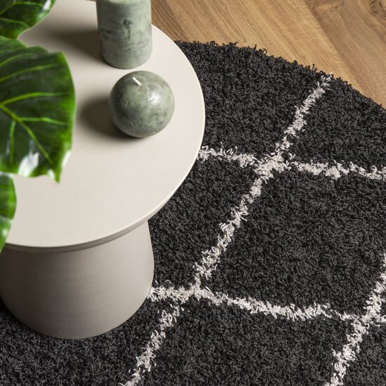 Vloerkleed Pamplona Shaggy Hoogpolig Zwart En Cr&egrave;me &Oslash; 120 cm