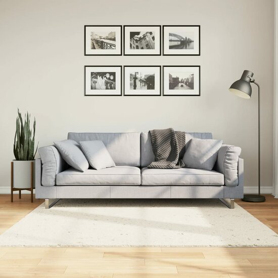 Vloerkleed Pamplona Shaggy Hoogpolig Modern Cr&egrave;me 160 x 160 cm
