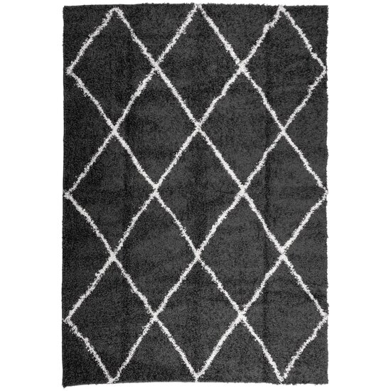 Vloerkleed shaggy hoogpolig modern 120x170 cm zwart en cr&egrave;me