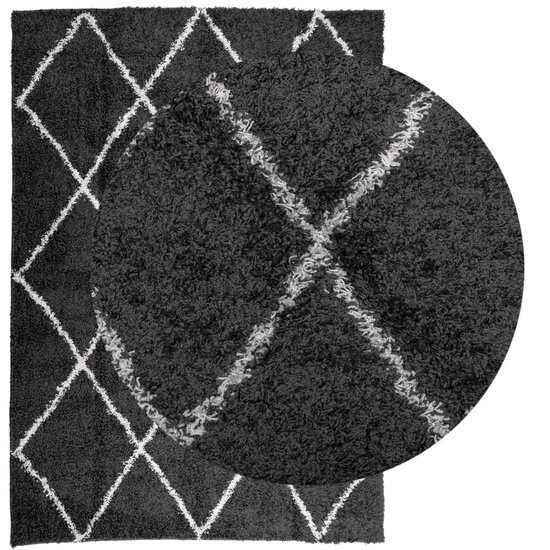 Vloerkleed shaggy hoogpolig modern 120x170 cm zwart en cr&egrave;me