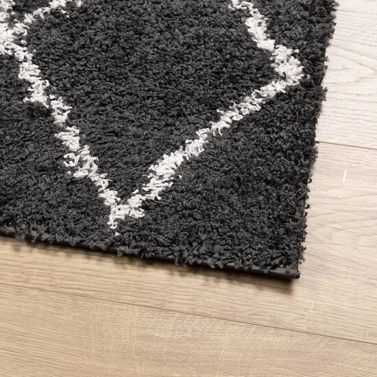Vloerkleed shaggy hoogpolig modern 120x170 cm zwart en cr&egrave;me
