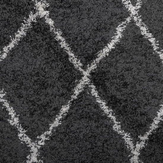 Vloerkleed shaggy hoogpolig modern 120x170 cm zwart en cr&egrave;me