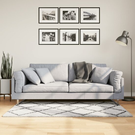 Vloerkleed PAMPLONA shaggy hoogpolig 80x150 cm cr&egrave;me en zwart