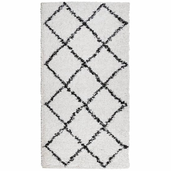 Vloerkleed PAMPLONA shaggy hoogpolig 80x150 cm cr&egrave;me en zwart