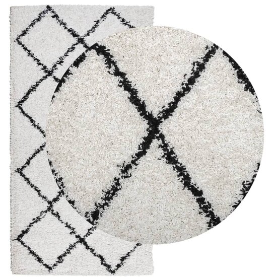 Vloerkleed PAMPLONA shaggy hoogpolig 80x150 cm cr&egrave;me en zwart