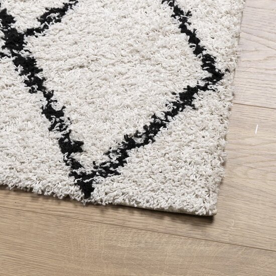 Vloerkleed PAMPLONA shaggy hoogpolig 80x150 cm cr&egrave;me en zwart
