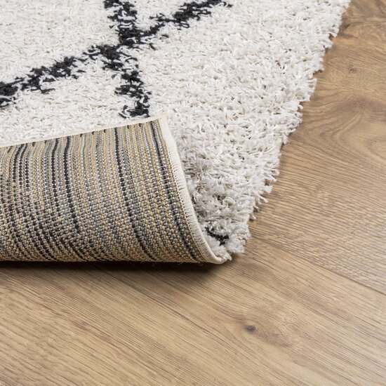 Vloerkleed PAMPLONA shaggy hoogpolig 80x150 cm cr&egrave;me en zwart