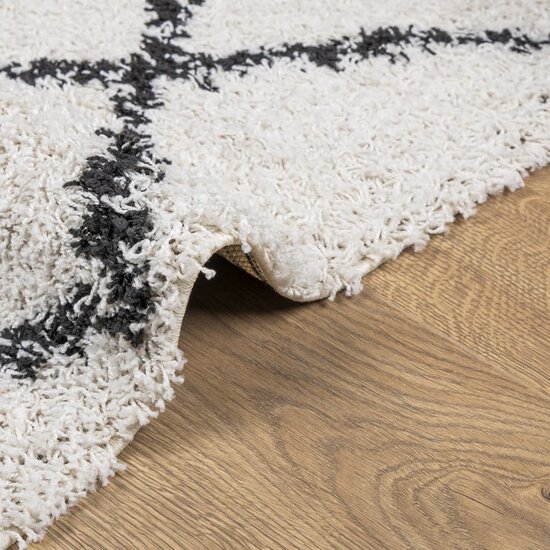 Vloerkleed PAMPLONA shaggy hoogpolig 80x150 cm cr&egrave;me en zwart