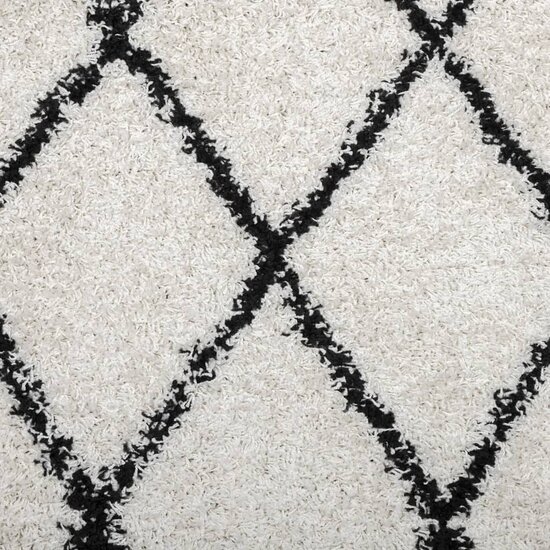 Vloerkleed PAMPLONA shaggy hoogpolig 80x150 cm cr&egrave;me en zwart