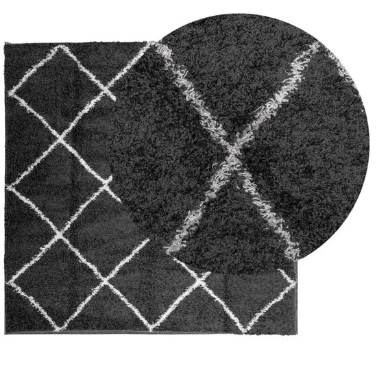 Vloerkleed shaggy hoogpolig modern 160x160 cm zwart en cr&egrave;me