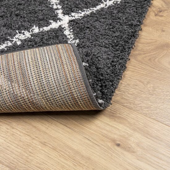 Vloerkleed shaggy hoogpolig modern 160x160 cm zwart en cr&egrave;me