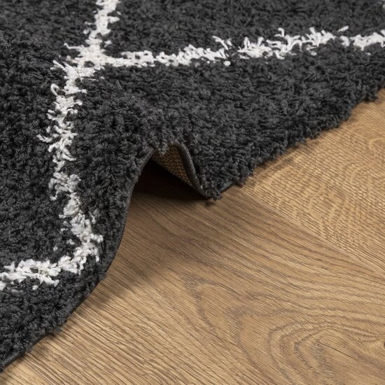 Vloerkleed shaggy hoogpolig modern 160x160 cm zwart en cr&egrave;me