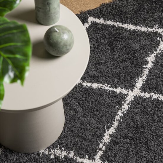 Vloerkleed shaggy hoogpolig modern 160x160 cm zwart en cr&egrave;me