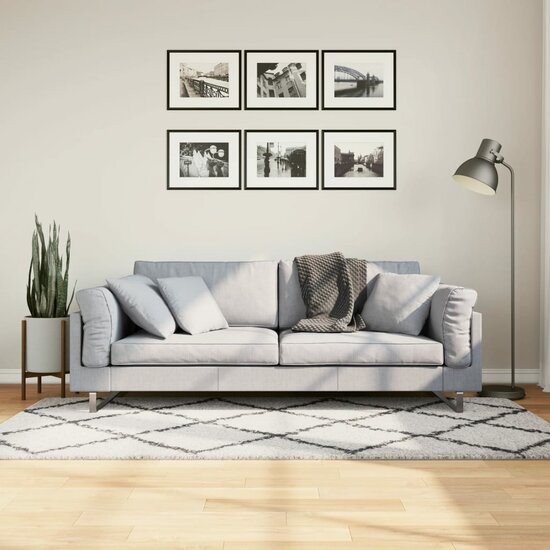 Vloerkleed Pamplona Shaggy Hoogpolig Cr&egrave;me En Cr&egrave;mekleurig En Zwart 100 x 200 cm