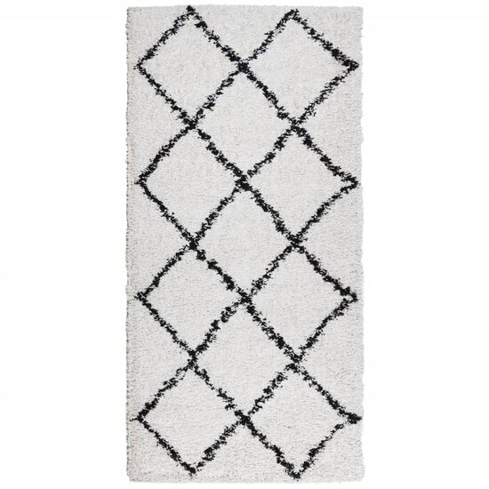 Vloerkleed Pamplona Shaggy Hoogpolig Cr&egrave;me En Cr&egrave;mekleurig En Zwart 100 x 200 cm