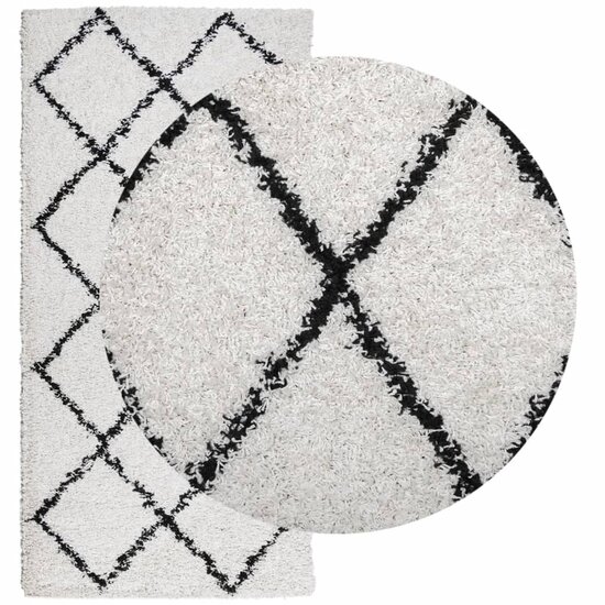 Vloerkleed Pamplona Shaggy Hoogpolig Cr&egrave;me En Cr&egrave;mekleurig En Zwart 100 x 200 cm