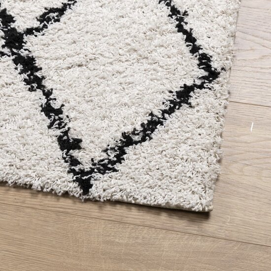 Vloerkleed Pamplona Shaggy Hoogpolig Cr&egrave;me En Cr&egrave;mekleurig En Zwart 100 x 200 cm