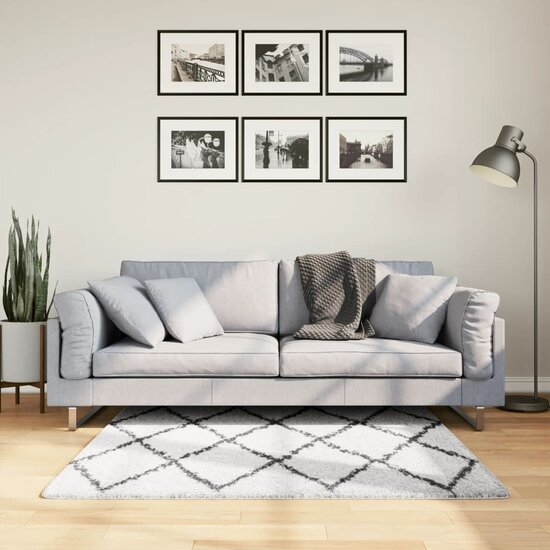 Vloerkleed Pamplona Shaggy Hoogpolig Cr&egrave;me En Cr&egrave;mekleurig En Zwart 120 x 120 cm
