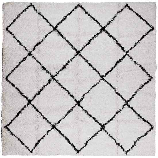 Vloerkleed Pamplona Shaggy Hoogpolig Cr&egrave;me En Cr&egrave;mekleurig En Zwart 120 x 120 cm