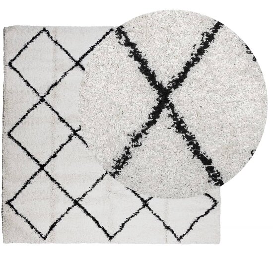 Vloerkleed Pamplona Shaggy Hoogpolig Cr&egrave;me En Cr&egrave;mekleurig En Zwart 120 x 120 cm