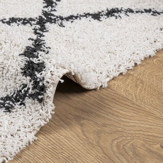 Vloerkleed Pamplona Shaggy Hoogpolig Cr&egrave;me En Cr&egrave;mekleurig En Zwart 120 x 120 cm