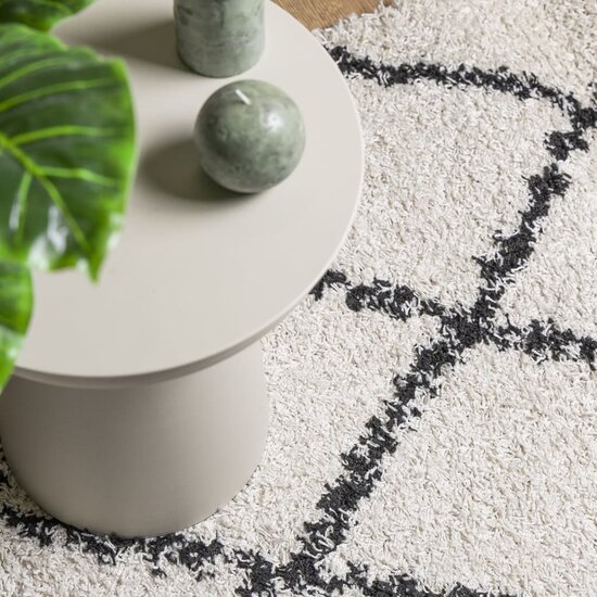 Vloerkleed Pamplona Shaggy Hoogpolig Cr&egrave;me En Cr&egrave;mekleurig En Zwart 120 x 120 cm