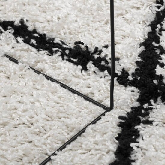 Vloerkleed Pamplona Shaggy Hoogpolig Cr&egrave;me En Cr&egrave;mekleurig En Zwart 120 x 120 cm