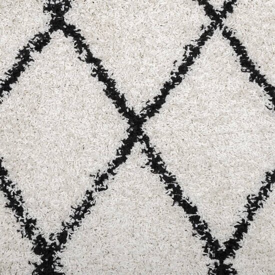 Vloerkleed Pamplona Shaggy Hoogpolig Cr&egrave;me En Cr&egrave;mekleurig En Zwart 120 x 120 cm