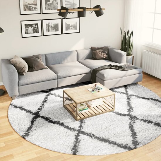 Vloerkleed Pamplona Shaggy Hoogpolig Cr&egrave;me En Cr&egrave;mekleurig En Zwart &Oslash; 280 cm