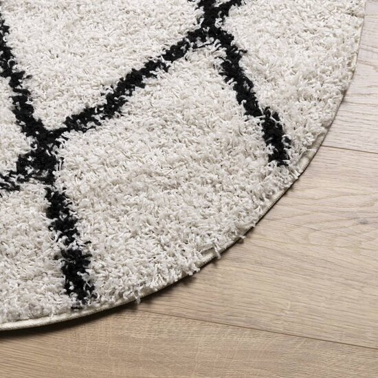 Vloerkleed Pamplona Shaggy Hoogpolig Cr&egrave;me En Cr&egrave;mekleurig En Zwart &Oslash; 280 cm