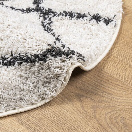 Vloerkleed Pamplona Shaggy Hoogpolig Cr&egrave;me En Cr&egrave;mekleurig En Zwart &Oslash; 280 cm