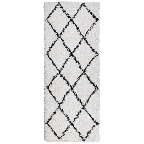 Vloerkleed Shaggy Hoogpolig Modern Cr&egrave;me En Cr&egrave;mekleurig En Zwart 80 x 200 cm