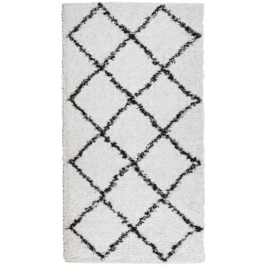 Vloerkleed Shaggy Hoogpolig Modern Cr&egrave;me En Cr&egrave;mekleurig En Zwart 60 x 110 cm