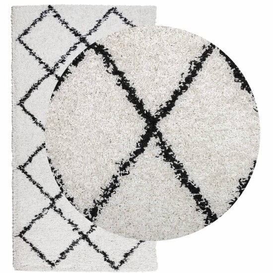 Vloerkleed Shaggy Hoogpolig Modern Cr&egrave;me En Cr&egrave;mekleurig En Zwart 60 x 110 cm