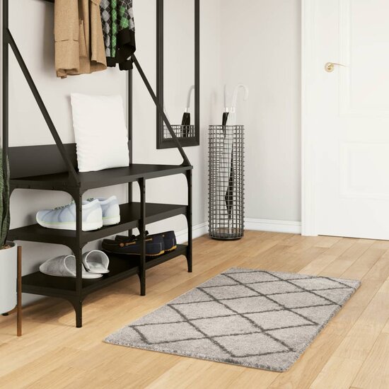 Vloerkleed shaggy hoogpolig modern 60x110 cm beige en antraciet